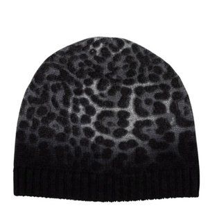 Sofia Cashmere leopard print cashmere beanie. Black and gray, NWT.